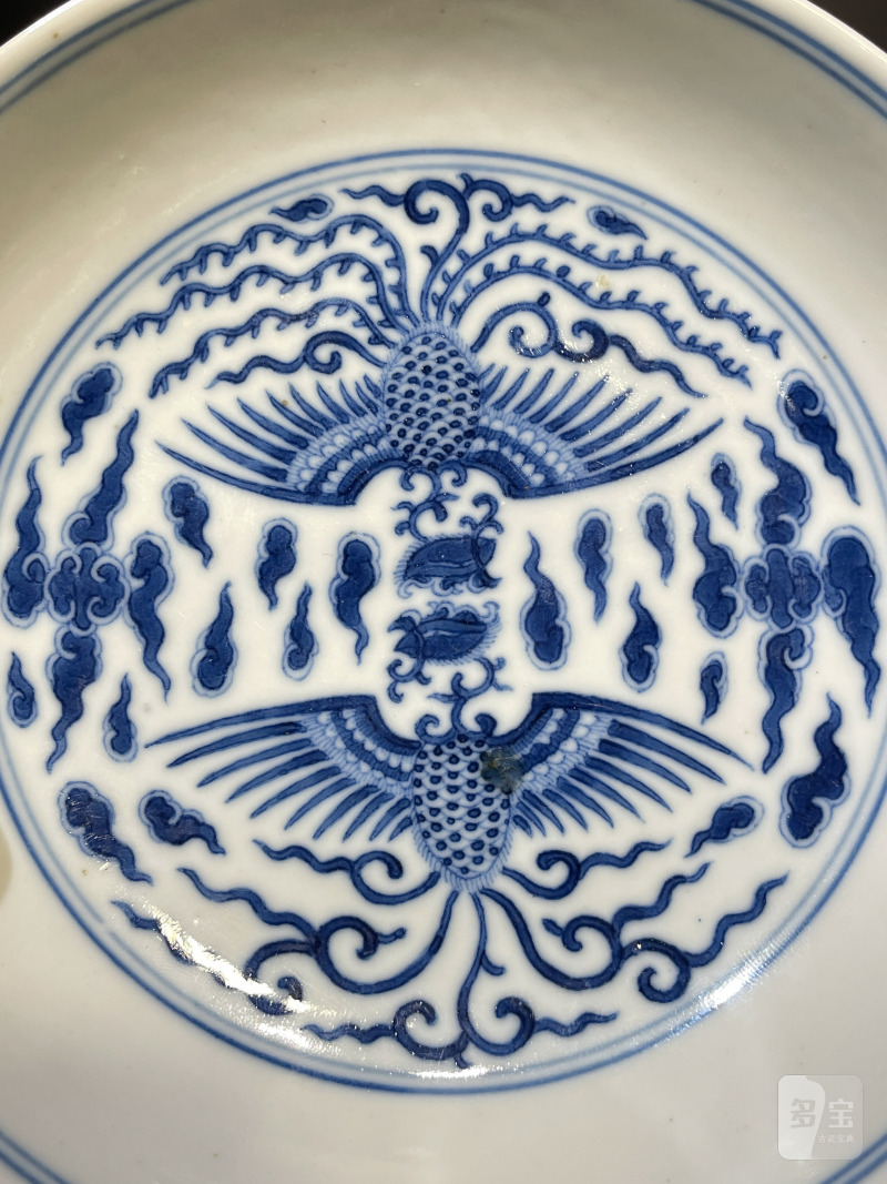 清道光 青花凤纹盘一对 - 图9